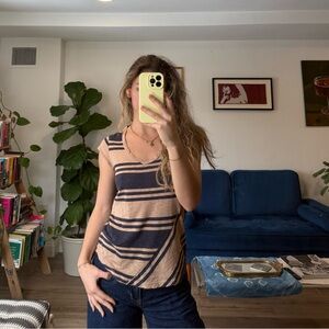 Splendid Tan and Navy Striped Top